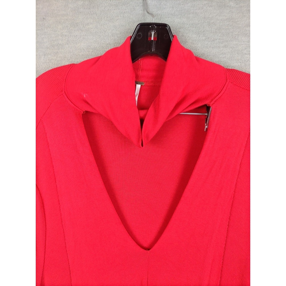 Free People Womens Sweater L Red Turtleneck Tunic Capsule Soft Cabincore Cozy